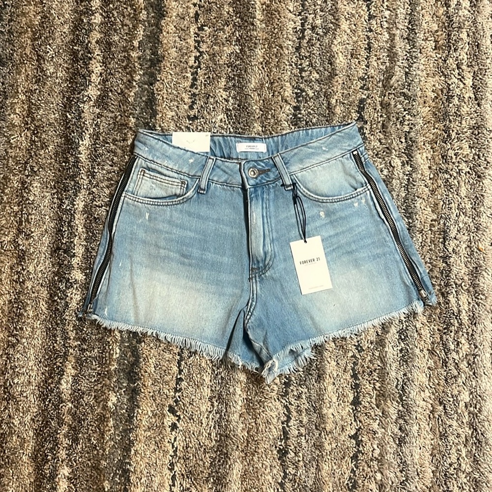 Forever 21 Light Blue Denim Frayed Hem Women's Shorts